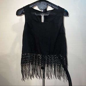 Monteau black fringe crop top size small